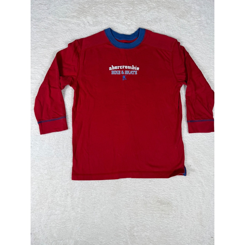 Abercrombie Long Sleeve Shirt Kids Small Red Bike Skate Graphic Tee Y2K